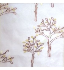 Dark brown Beige color tree flower oval shaped embroidery tree pattern cream background sheer curtain