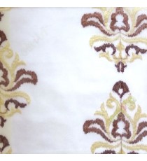 Dark brown beige color traditional embroidery damask pattern in cream background sheer curtain