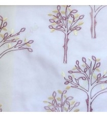 Purple color tree flower oval shaped embroidery tree pattern white background sheer curtain