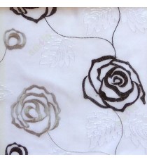 Black and white color big embroidery rose pattern with leaf and buds connecting with each other in white background sheer curtain