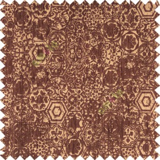 Dark chocolate brown gold color traditional designs hexagon honeycomb texture small dots flower small leaf sofa fabric