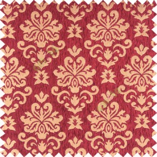 Maroon gold color beautiful traditional damask design complete texture surface swirls star thick polyester sofa fabric
