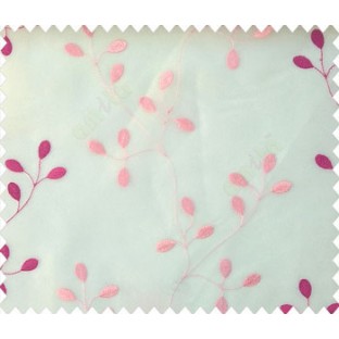 Pink white color floral design oval shaped long embroidery stem supported flower design polyster sheer curtain