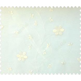 Beautiful daisy flower cream color oval shaped flower buds continues embroidery pattern polyester sheer curtain