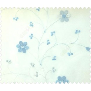 Beautiful daisy flower blue white color oval shaped flower buds continues embroidery pattern polyester sheer curtain
