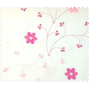Beautiful daisy flower pink cream color oval shaped flower buds continues embroidery pattern polyester sheer curtain