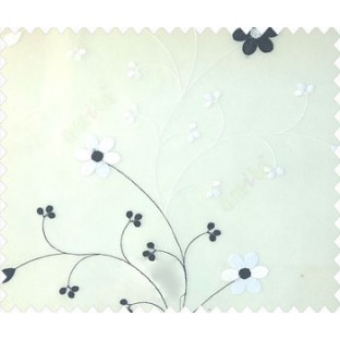 Beautiful daisy flower black and white color oval shaped flower buds continues embroidery pattern polyester sheer curtain
