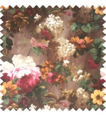 Purple gold brown green white beige color beautiful natural big rose daisy flower leaves Japanese flowers with texture finished polyester sheer curtain
