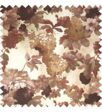 Dark brown white gold color beautiful natural big rose daisy flower leaves Japanese flowers with texture finished polyester sheer curtain