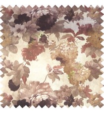 Dark brown white gold color beautiful natural big rose daisy flower leaves Japanese flowers velvet base fabric with texture-finished polyester sheer curtain