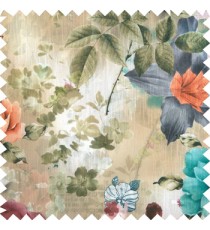 Blue orange blue grey green white purple color beautiful big rose daisy flower leaves Japanese flowers with texture transparent net-finished polyester sheer curtain