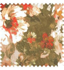 Red green brown white yellow gold color beautiful natural big rose daisy flower leaves Japanese flowers with texture finished polyester sheer curtain