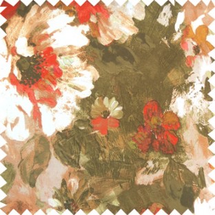 Red green brown white yellow gold color beautiful natural big rose daisy flower leaves Japanese flowers with texture finished polyester sheer curtain