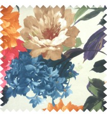 Orange green blue purple brown cream color beautiful natural big rose daisy flower leaves Japanese flowers with texture finished polyester sheer curtain