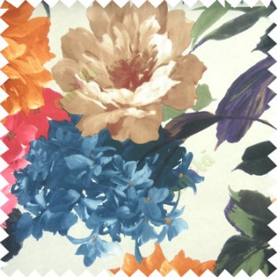 Orange green blue purple brown cream color beautiful natural big rose daisy flower leaves Japanese flowers with texture finished polyester sheer curtain