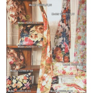Orange green blue purple brown cream color beautiful big rose daisy flower leaves Japanese flowers with texture transparent net-finished polyester sheer curtain