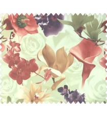 Maroon brown beige purple green cream color calla lily flower rose and different types of flower pattern watercolor print main curtain