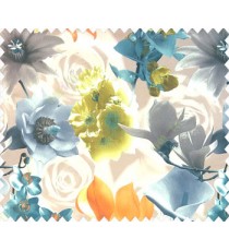 Orange blue green yellow brown grey cream blue color calla lily flower rose and different types of flower pattern watercolor print main curtain