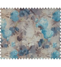 Dark brown blue beige cream color rose leaf daisy flower small flower bunch beautiful flower collection pattern watercolor print net finished soft texture sheer curtain