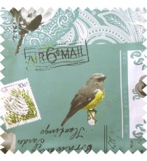 Blue white black green grey color natural beauty sea plants bird flowers post stamp alphabets pelican main curtain
