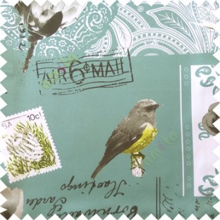 Blue white black green grey color natural beauty sea plants bird flowers post stamp alphabets pelican main curtain