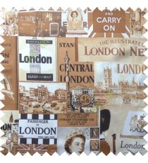 Brown white cream black color queen alphabets guard with gun decorative screens crown London flag big ben clock main curtain 