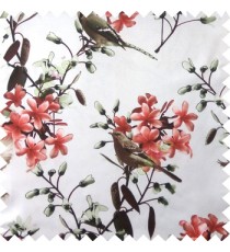 Maroon white green brown color natural beautiful flowers leaf floral designs bird trees blossom buds main curtain
