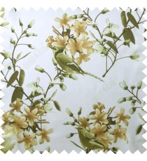 Green white brown color natural beautiful flowers leaf floral designs bird trees blossom buds main curtain