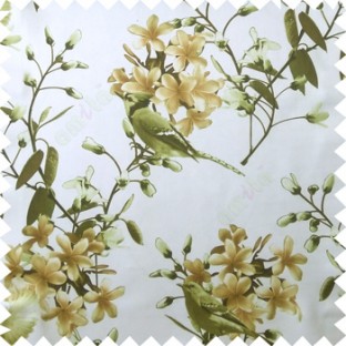 Green white brown color natural beautiful flowers leaf floral designs bird trees blossom buds main curtain