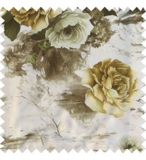 Green brown white color beautiful rose flower texture finished base fabric with thick polyester background leaves main curtain