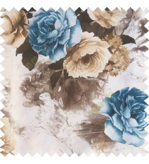 Blue brown beige white color beautiful rose flower texture finished base fabric with thick polyester background leaves main curtain
