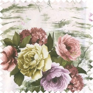 Green purple white color beautiful rose flower texture finished base fabric with thick polyester background leaves main curtain
