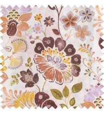 Purple yellow green white orange color beautiful traditional flower texture finished base fabric long flowing leaves with thick background leaves main curtain