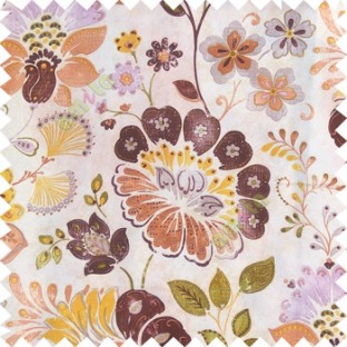Purple yellow green white orange color beautiful traditional flower texture finished base fabric long flowing leaves with thick background leaves main curtain