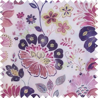 Purple blue green white brown color beautiful traditional flower texture finished base fabric long flowing leaves with thick background leaves main curtain