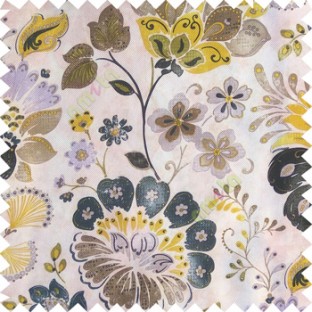 Black yellow brown purple green white color beautiful traditional flower texture finished base fabric long flowing leaves with thick background leaves main curtain