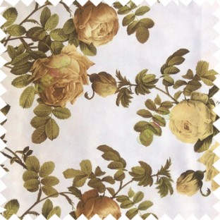 Dark green white brown color natural flower leaves thick fabric rosebuds with long branch polyester main curtain