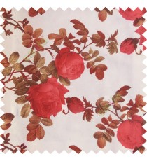 Red maroon dark green white color natural flower leaves thick fabric rosebuds with long branch polyester main curtain