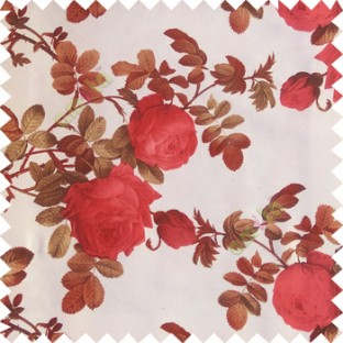 Red maroon dark green white color natural flower leaves thick fabric rosebuds with long branch polyester main curtain