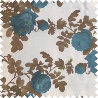 Blue brown white color natural flower leaves thick fabric rosebuds with long branch polyester main curtain