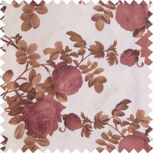Dark purple green white color natural flower leaves thick fabric rosebuds with long branch polyester main curtain