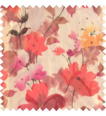 Red orange brown cream pink color beautiful long stem support flower texture fabric leaves transparent net base fabric sheer curtain