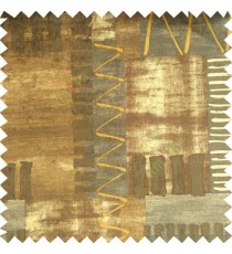 Dark brown beige gold color horizontal thin stripes bold vertical zigzag patterns velvet finished base fabric main curtain