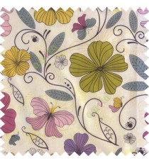 Green purple black grey white color beautiful floral designs daisy flowers long swirls leaves small dots with transparent net finished butterfly heart patterns sheer curtain