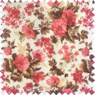 Red brown white color natural complete flower small Japanese floral pattern with transparent net finished texture base fabric sheer curtain