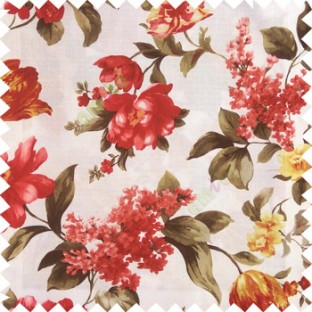 Red brown white yellow gold color beautiful rose flower big leaves with texture finished polyester base fabric main curtain