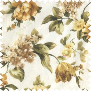 Green gold white yellow color beautiful rose flower big leaves with texture finished polyester base fabric sheer curtain