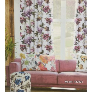 Dark green purple white color beautiful rose flower big leaves with texture finished polyester base fabric sheer curtain