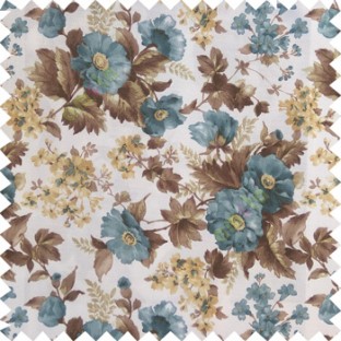Blue brown gold white color natural complete flower small Japanese floral pattern with thick texture base fabric main curtain