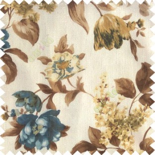 Blue brown white gold color beautiful rose flower big leaves with texture finished polyester base fabric sheer curtain